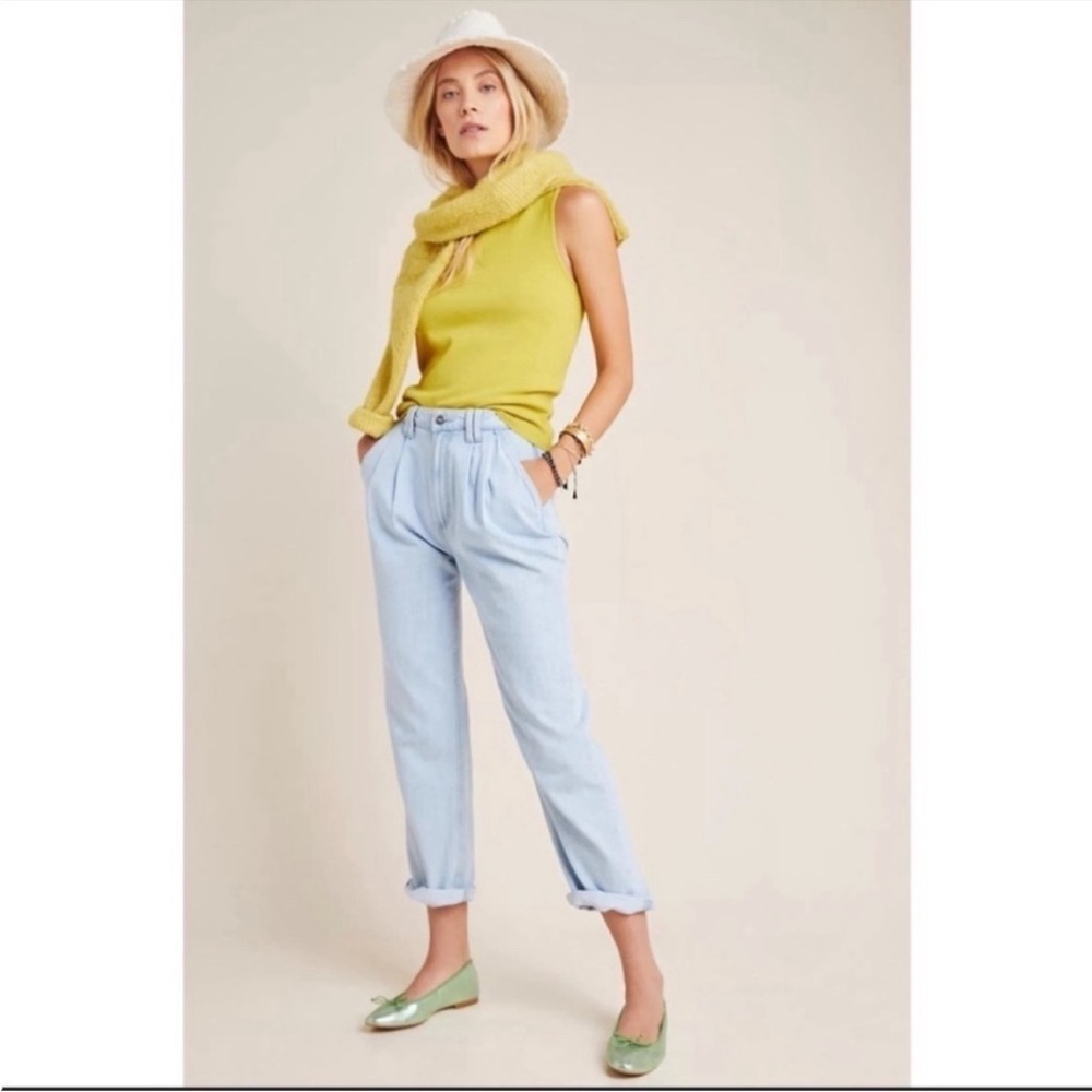 Paige Parisun Pleated Trouser Cuff Denim Jeans Size 27